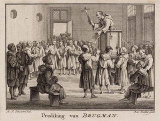 Prediking van Jan Brugman, ets door Barent de Bakker naar een tekening van Hermanus Petrus Schouten (1782)
