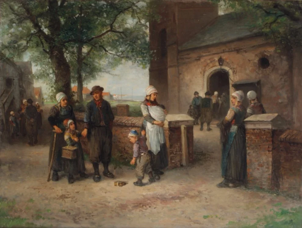 Zondagmorgen in Monnickendam van de schilder Mari ten Kate (1831-1910)