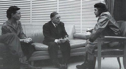 Ontmoeting van Simone de Beauvoir, Jean-Paul Sartre en Che Guevara op Cuba in 1960 - cc
