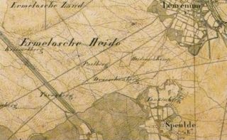 Het fort op een topografische kaart uit de 19e eeuw, maar dan omschreven als ‘Heidensch Kamp’. De bevolking had wel in de gaten dat hier een soort kamp had gelegen, maar had geen idee waar het voor diende.