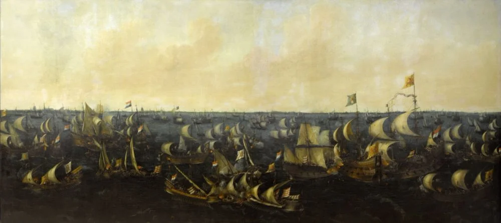 Schilderij van de slag op de Zuiderzee door Abraham de Verwer