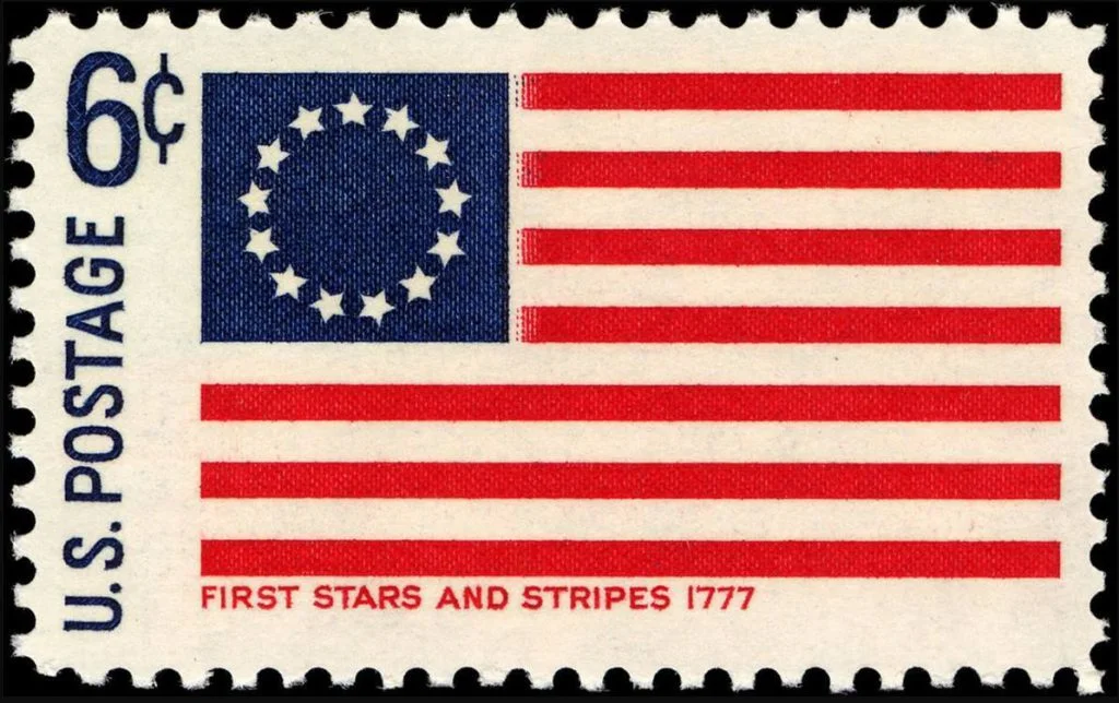 Postzegel uit 1968 met daarop de Betsy Ross-vlag