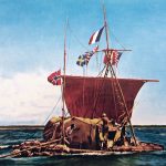 Ingekleurde foto van de Kon-Tiki van Thor Heyerdahl