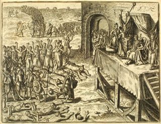 Gezanten van de Portugese koning worden ontvangen door de koning van Kongo, zeventiende eeuw