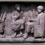 Romeins reliëf - Leraar met drie leerlingen - cc