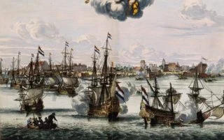 In 1663 verovert de VOC de stad Cochin op de Portugezen. (Coenraet Decker, 1682)