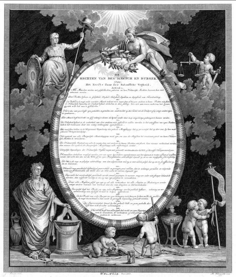 Artistieke weergave van de Rechten van de Mens en de Burger, afgekondigd 31 januari 1795 in Den Haag