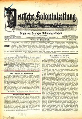 “De Duitser als kolonisator” in de Kolonialzeitung. Bron: Kolonialzeitung (1921) 1. Universiteitsbibliotheek Leiden, V 1211.