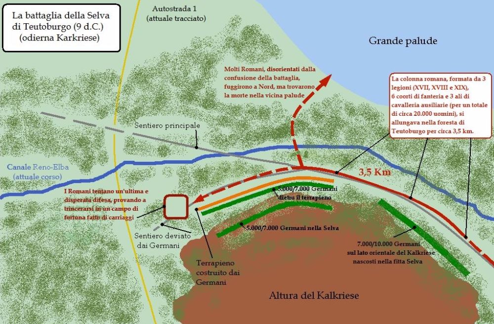 Kaart van de Slag bij het Teutoburgerwoud (cc - wiki)