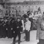 Bewakers bij de ingang van het getto van Lodz