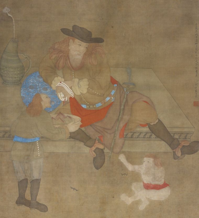 Zhang Rulin, Drie Nederlanders met rood haar, 1738, inkt en verfstof op zijde, 122,6 x 101,5 cm,  Rijksmuseum, Amsterdam