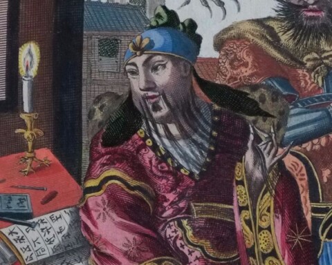 Anoniem, prent uit Olfert Dapper, Gedenkwaerdig bedryf in het Keizerrijk van Taising of Sina, 1670, Bijzondere Collecties, Universiteit van Amsterdam (detail)
