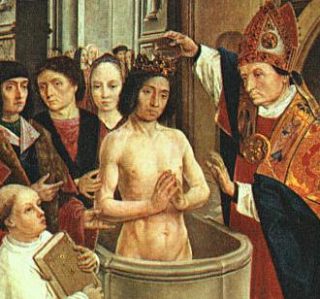 De doop van Clovis, van een onbekende Franse schilder uit Saint-Gilles