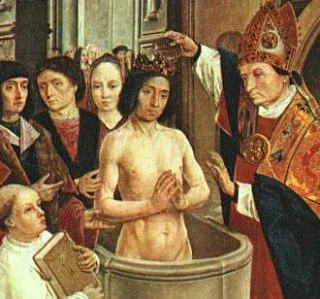 De doop van Clovis, van een onbekende Franse schilder uit Saint-Gilles