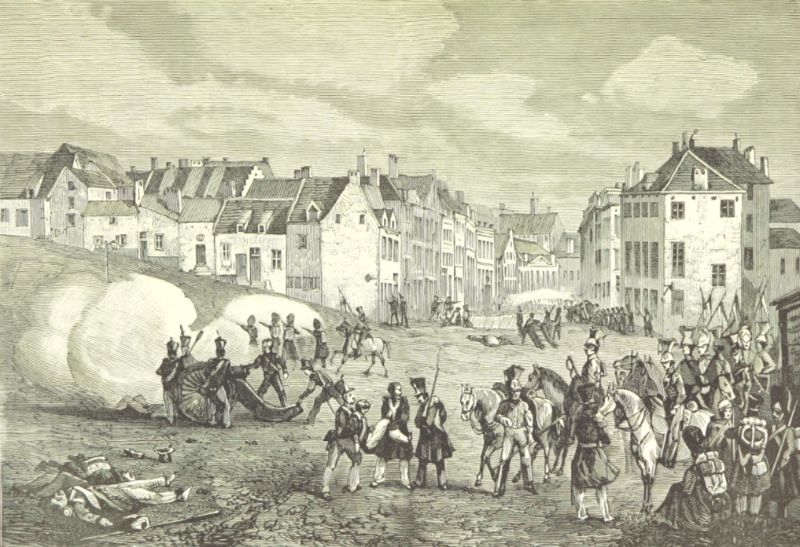Het regeringsleger trekt Brussel binnen via de Naamse Poort op donderdag 23 september 1830