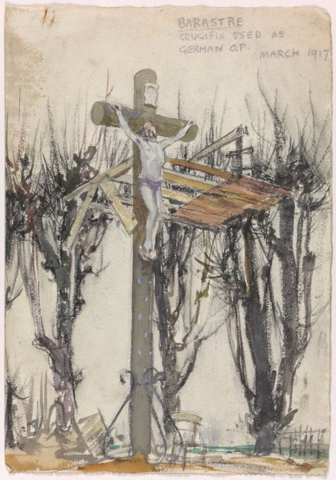 Barastre. Crucifix Used as German OP, March 1917 ©E H Shepard and Imperial War Museums, reproduced with permission of The Shepard Trust & Curtis Brown Group Ltd.