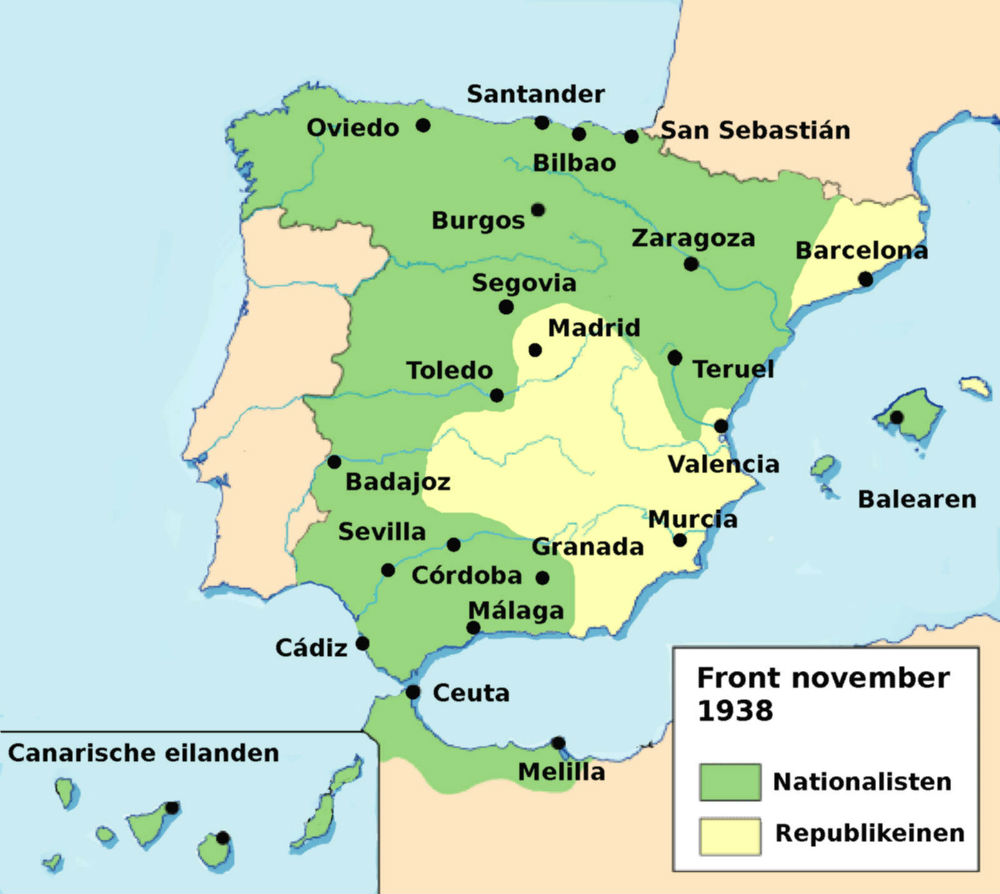 Front van de Spaanse Burgeroorlog, kaart van november 1938