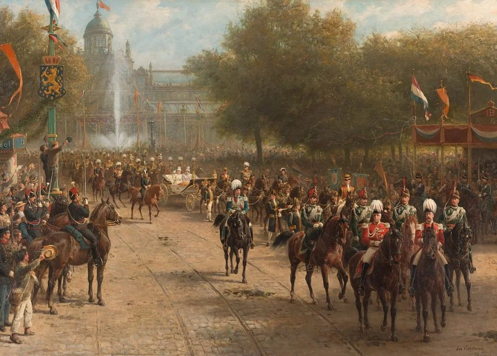 Intocht van koningin Wilhelmina in de Crème Calèche op het Frederiksplein te Amsterdam, 5 september 1898 (Otto Eerelman - Rijksmuseum)