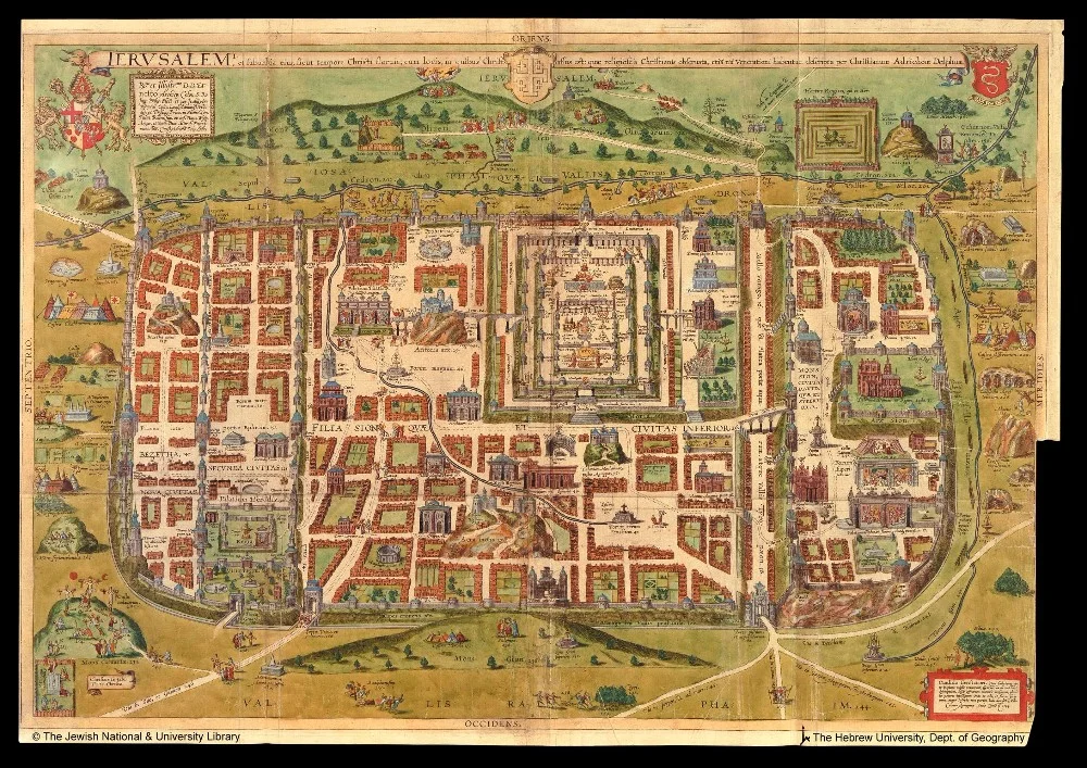 Kaart van Jeruzalem uit  1584 - Christian Kruik van Adrichem (1533—1585)