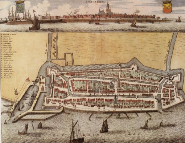 Historische kaart en stadsgezicht van Stavoren uit 1664