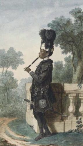 Louis Carrogis Carmontelle, Narcisse, ‘Moor’ van de hertog van Orléans, 1770. De muzikale Narcisse is hier al fluitspelend verbeeld