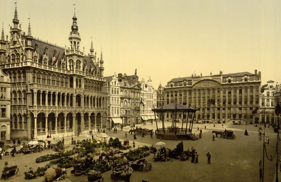 Brusselse Grote Markt op een eind negentiende-eeuwse photochrom
