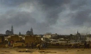 Delftse Donderslag - Gezicht op Delft na de explosie van 1654 (1654) door Egbert Lievensz. van der Poel