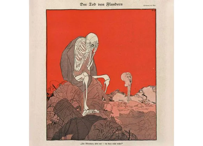 De Dood van Vlaanderen verzucht in het Duitse satirische blad Simplicissimus van 19 juni 1917: ‘Mensen, hou er mee op. Ik kan niet meer’. 