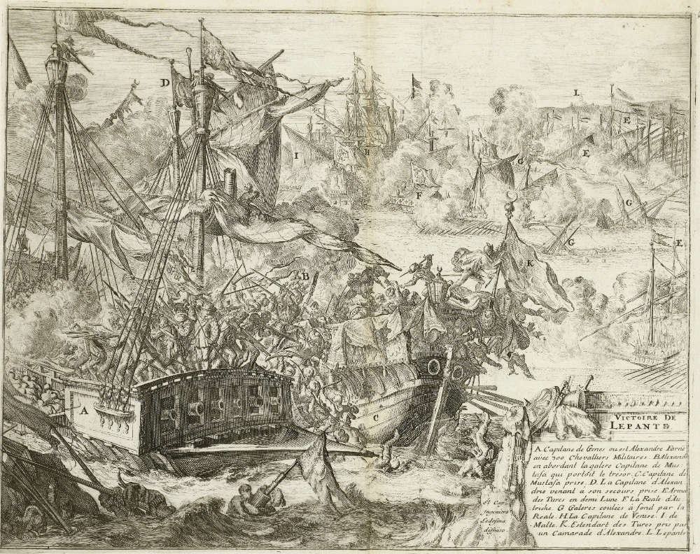 Slag bij Lepanto, 1571, Romeyn de Hooghe (toegeschreven aan), naar Don Juan de Ledesma, 1670 - 1699