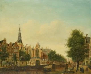 De Oude Kerk in Amsterdam, gezien vanaf de Oudezijds Voorburgwal