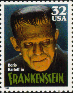 Amerikaanse postzegel met Karloff als ‘Frankenstein’ (usstampgallery.com)