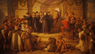 De 95 stellingen van Maarten Luther op een 19e-eeuws schilderij van Julius Hübner