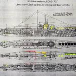 De bouwtekening van het onderzeeboottype waartoe de UC-69 behoort. (Defensie)