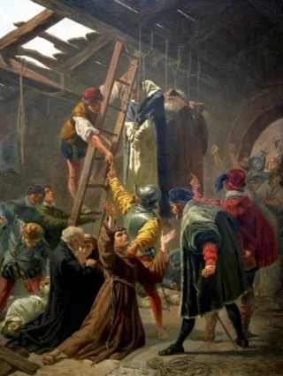 Ophanging van de martelaren van Gorcum in Den Briel (schilderij van Cesare Fracassini)