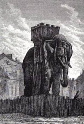 Tekening van de olifant in een uitgave van Les Misérables (Gustave Brion)