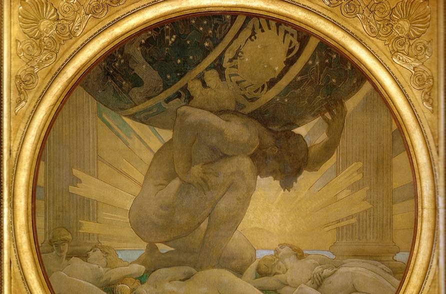 Atlas, de Titanenzoon die het hemelgewelf moet dragen (John Singer Sargent, 1925)