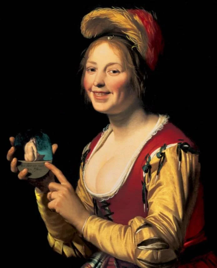 Lachend meisje met een obscene afbeelding - Gerard van Honthorst, 1592