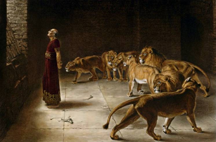 Daniël in de leeuwenkuil. Schilderij door Briton Rivière, 1890
