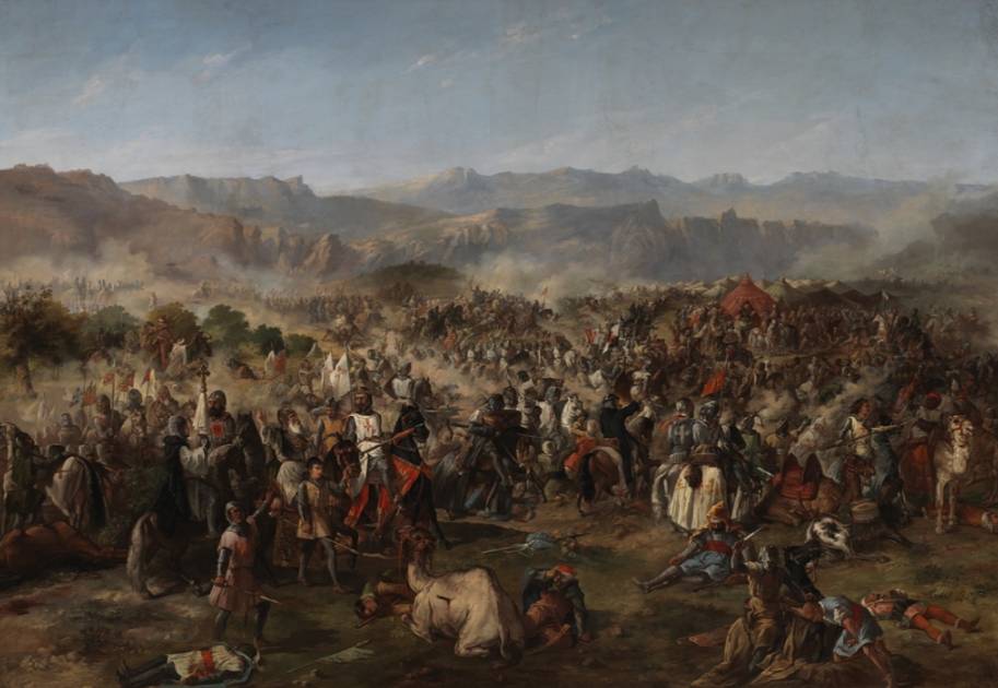 De slag bij Las Navas de Tolosa op een 19e-eeuws olieverfschilderij van F.P. van Halen