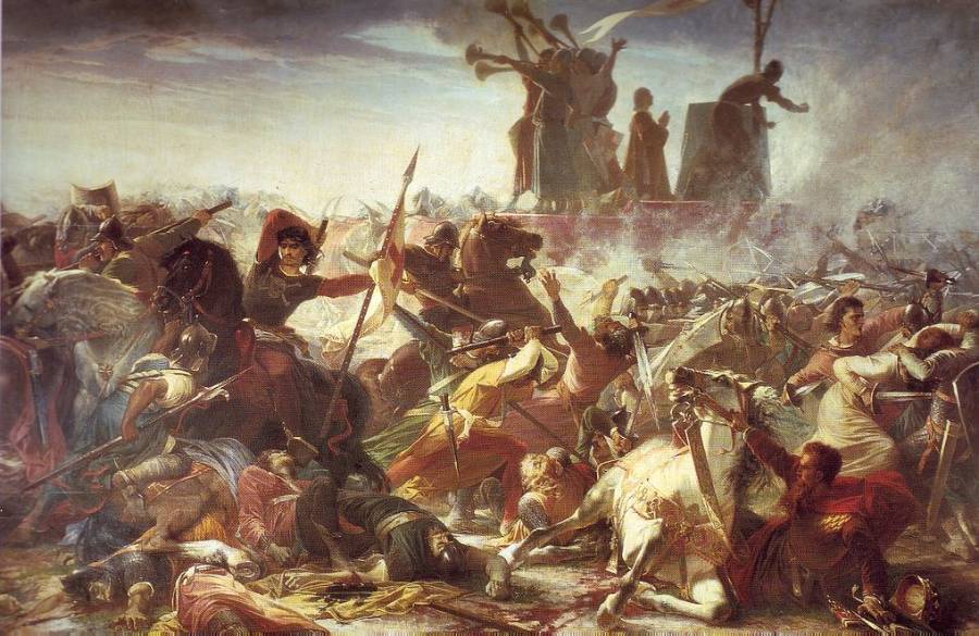 De slag bij Legnano, geschilderd door Amos Cassioli