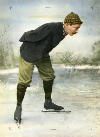 Jaap Eden op de schaats - ingekleurde zwartfit-foto (Nationaal Archief)