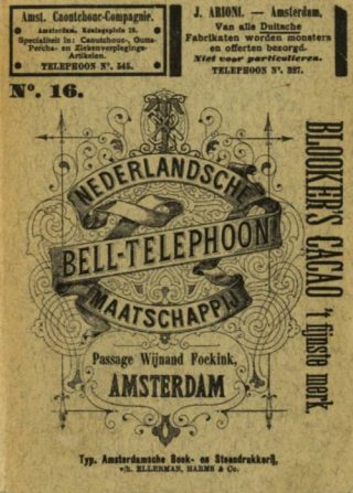Voorkant van de telefoongids van de Nederlandsche Bell Telephoon Maatschappij (NBTM) uit 1891
