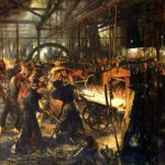 Sociale kwestie - Werkomstandigheden in een ijzerwalsfabriek (Adolph Menzel, ca. 1875)