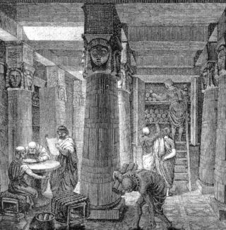 Voorstelling van de oude bibliotheek van Alexandrië