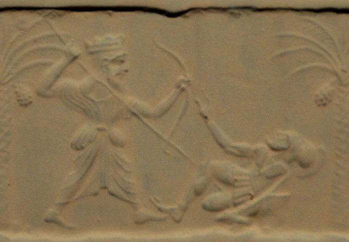 Zegelafdruk: een Perzische koning verslaat een Griekse hopliet (Metropolitan Museum of Art, New York)