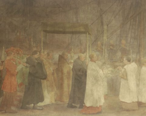 De processie, afgebeeld door Antoon Derkinderen, te zien in de Begijnhofkapel - Detail