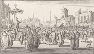 Paus Urbanus II predikt de eerste kruistocht, Jan Luyken, 1683 (Rijksmuseum)
