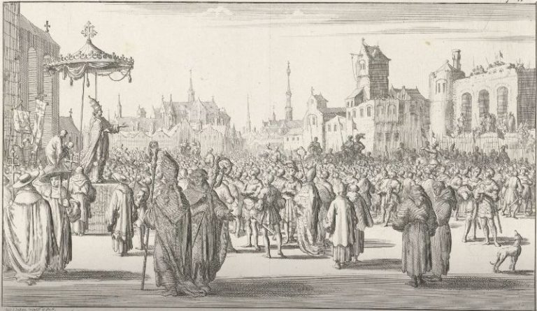 Paus Urbanus II predikt de eerste kruistocht, Jan Luyken, 1683 (Rijksmuseum)