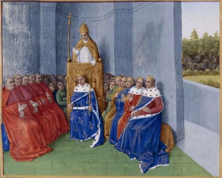 Paus Urbanus II predikt de kruistocht.