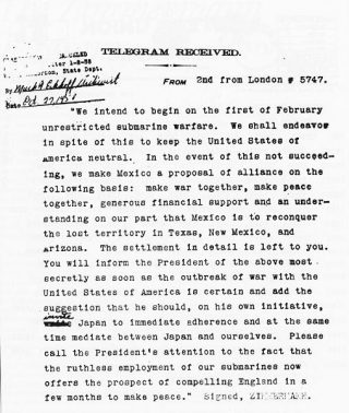 Vertaalde versie van het telegram (National Archives)